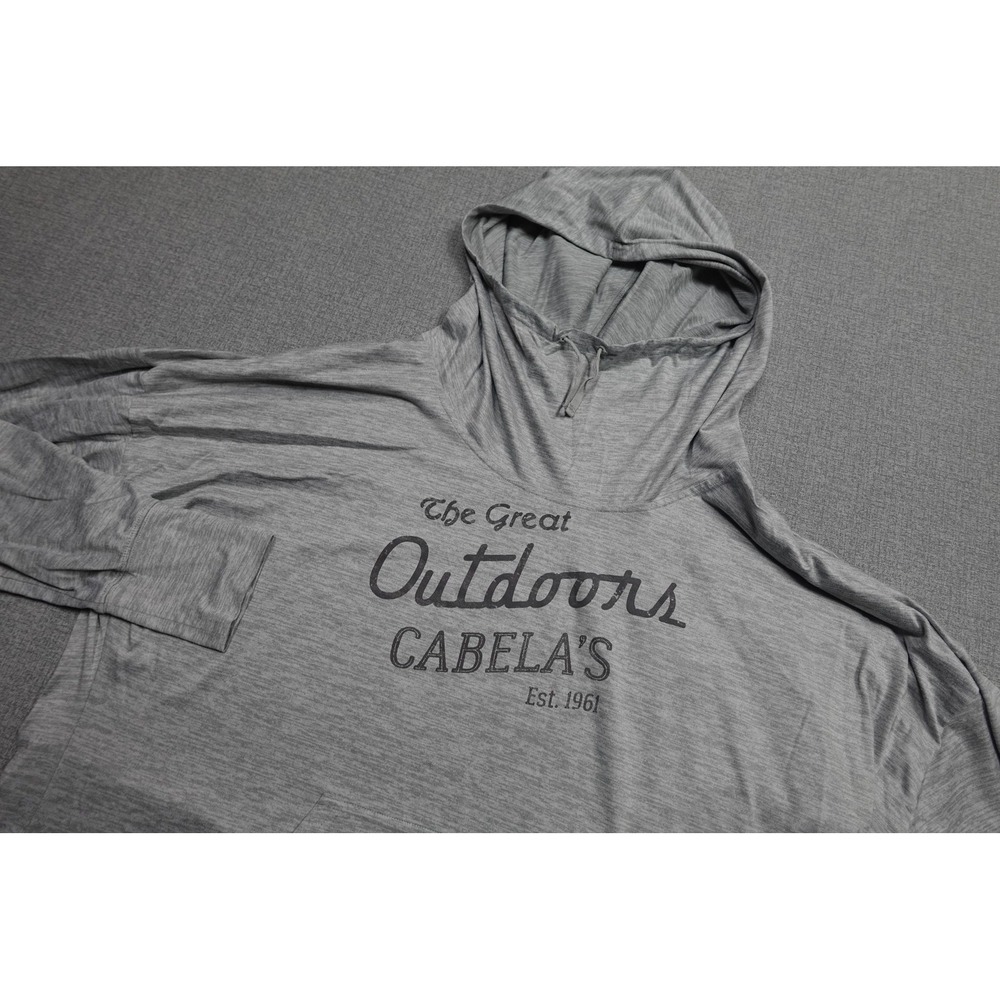 Cabela's Hoodie Mens 2XL Gray Lightweight Pullover Outdoors Graphic Hiking